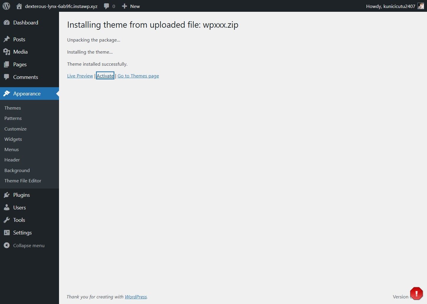 Choose the wpxxx.zip file